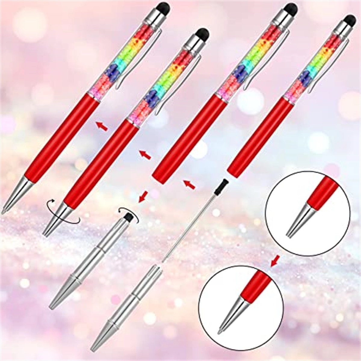 2-in-1 Refill Rainbow Diamond Writing Pens For Touch Screen 3