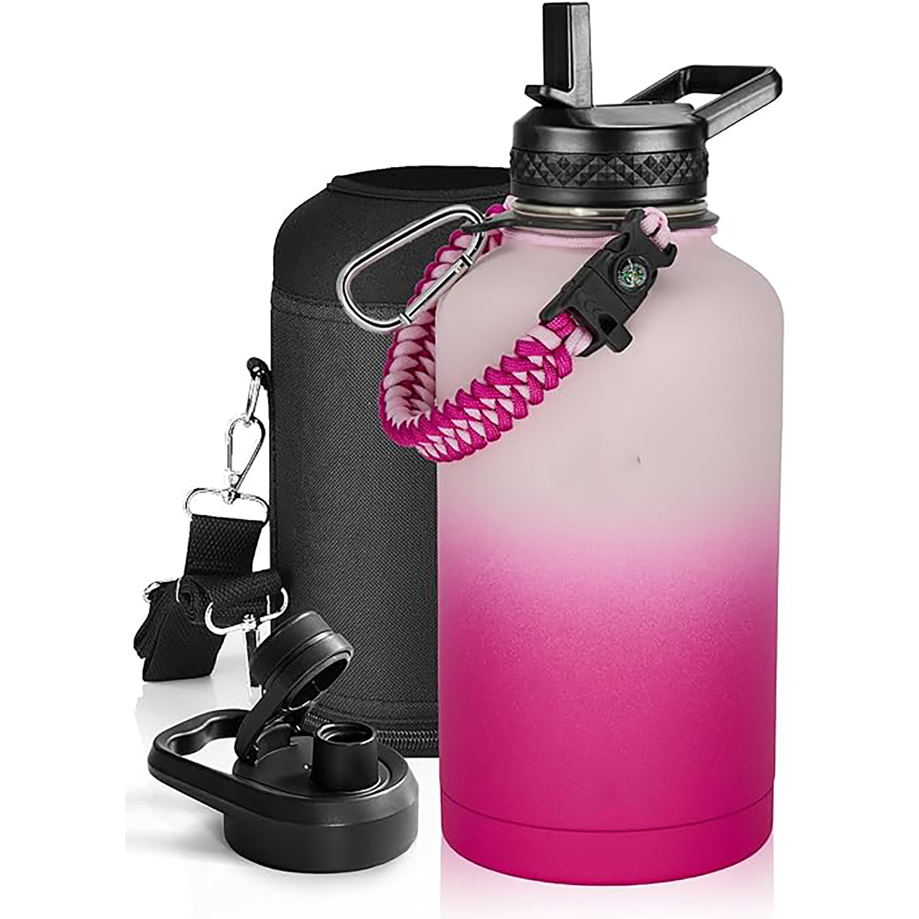 64 Oz Insulated Water Bottle with Paracord Handle and Straw Spout Lid, custom water bottle with logo imprint 8