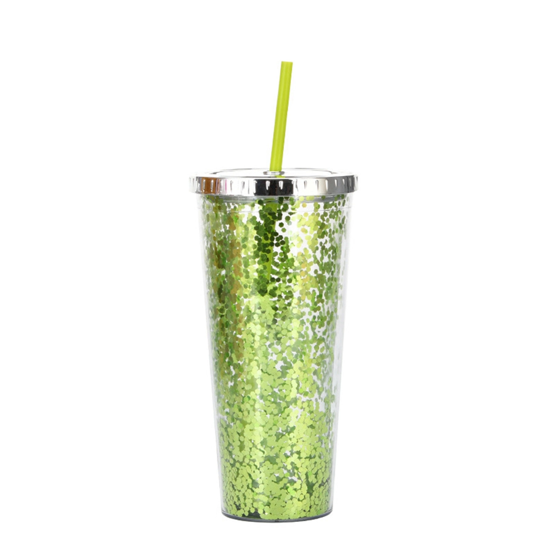 24 Oz. Double Wall Insulated Plastic Glitter Straw Mug 15