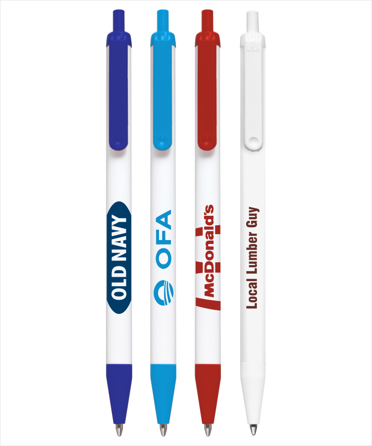 Certified USA Made - White Barrels - Click-A-Stick Pens with Pocket Clip 2
