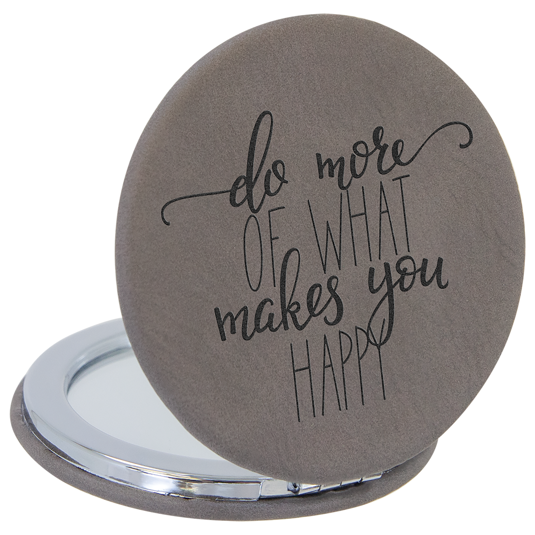 2 1/2" Gray Leatherette Compact Mirror 2
