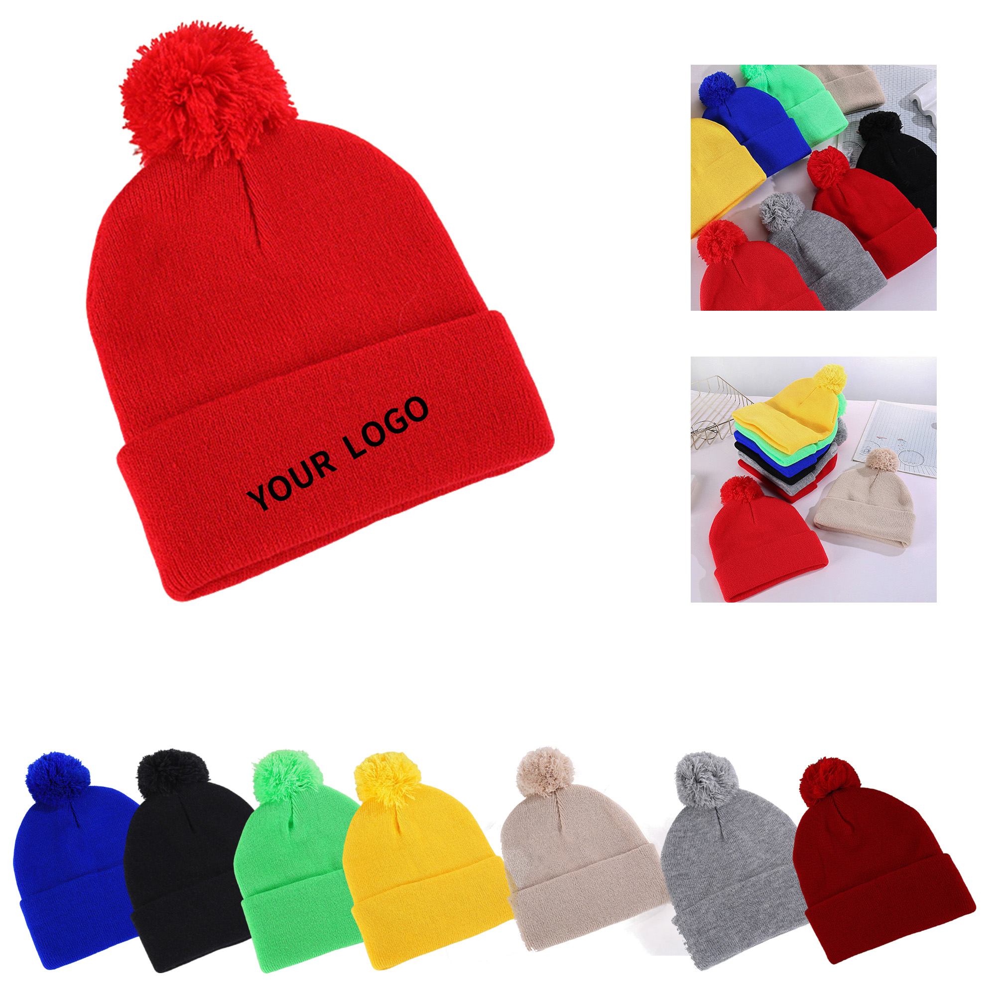 Acrylic Knit Cuff Beanie With Pom 9.1 x 7.5" 4