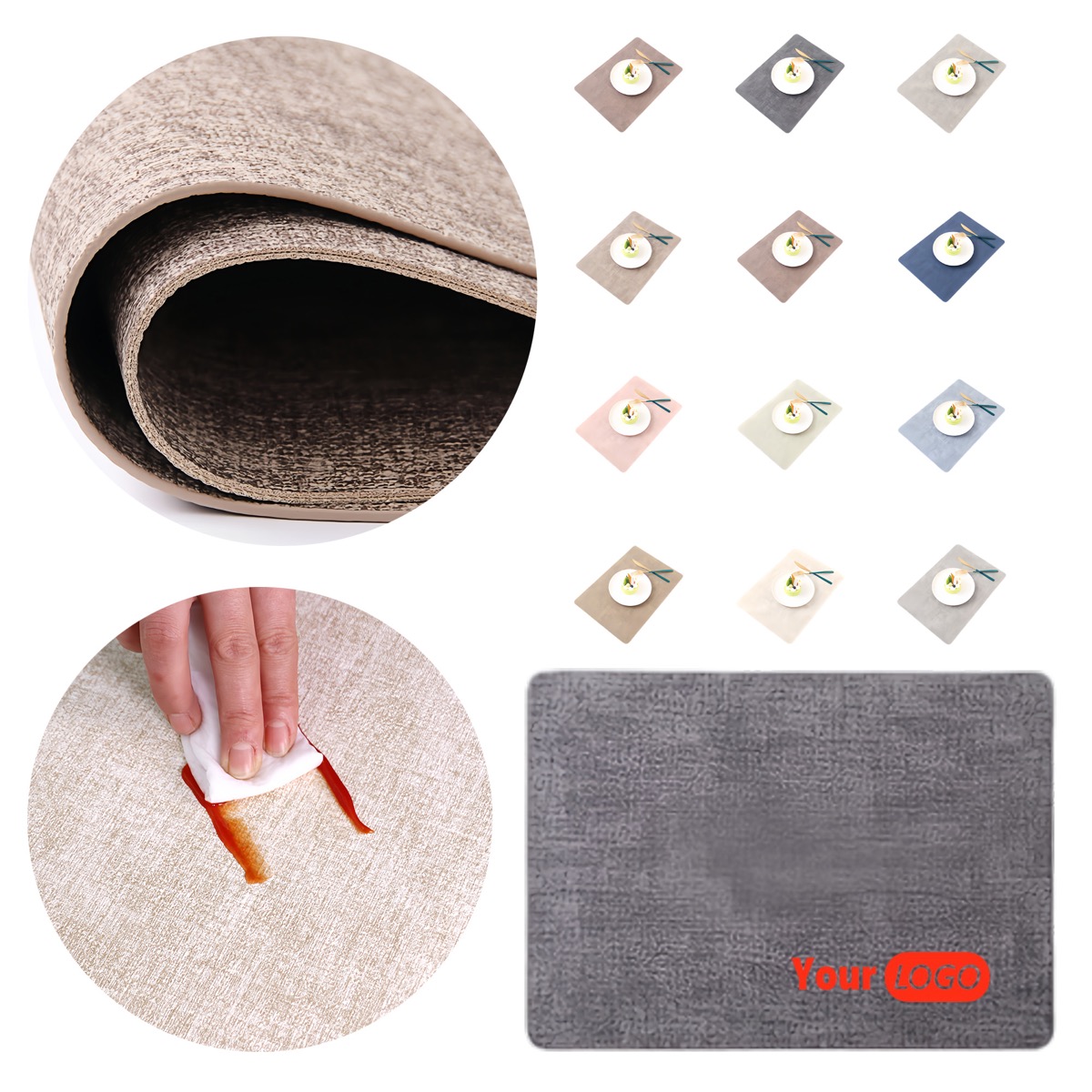 Rounded Corner Insulated Oil-Resistant Faux Leather Placemat 3