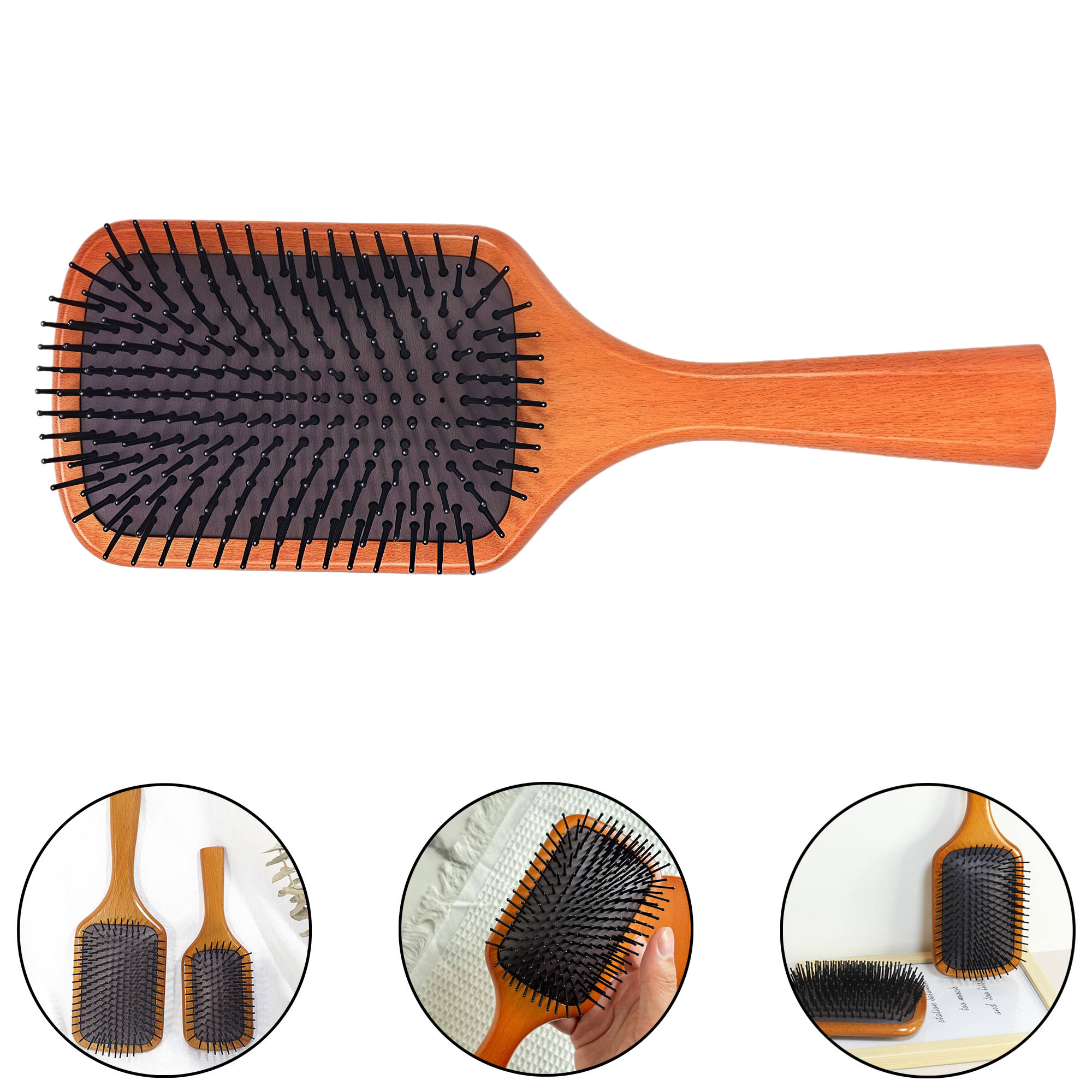 Large Beechwood Paddle Hair Brush with Air Cushion and Massage Bristles for Home Hair Care 2
