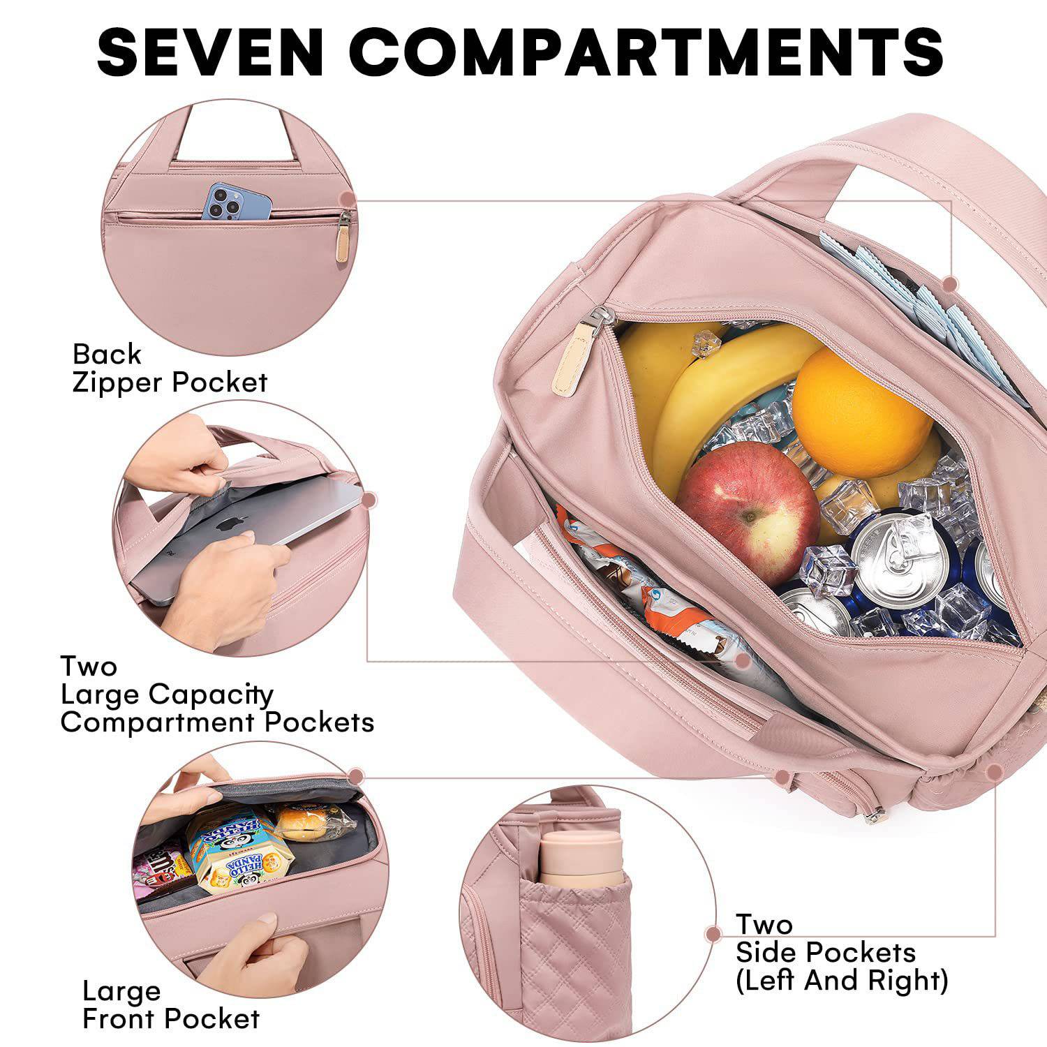 Multi-Pocket Oxford Insulated Cooler Lunch Bag w/ Handle 7