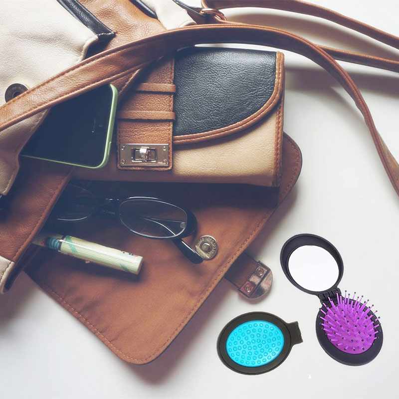 Folding Hair Brush w/Mirror Set 6