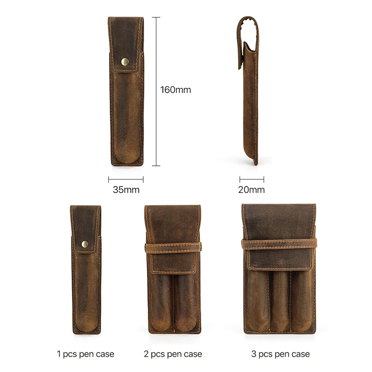 Genuine Leather Pen Case with Alloy Snap Buttom 8