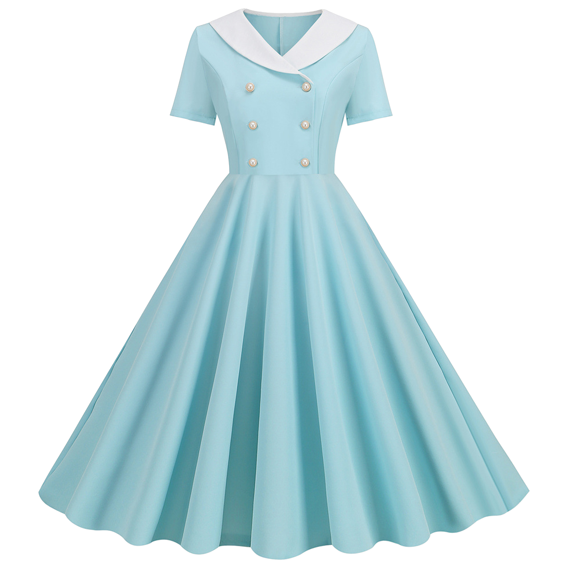 Polyester Fashionable V-Neck Double Breasted Dress 10