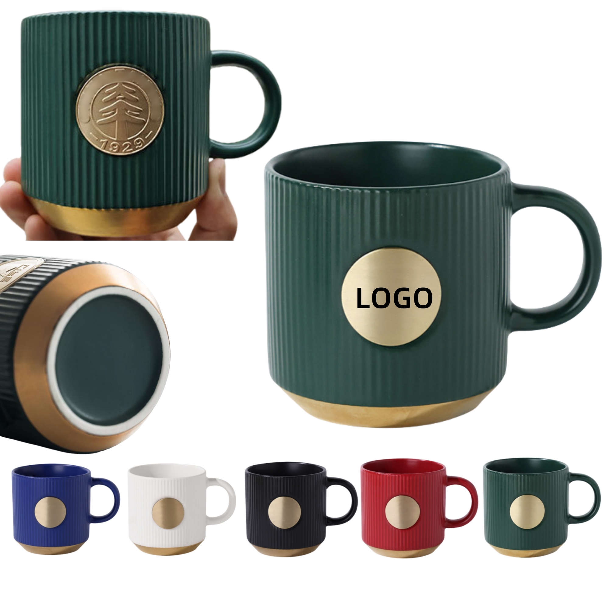 Gold-rimmed 3D Logo Copper Plaque Mug 1