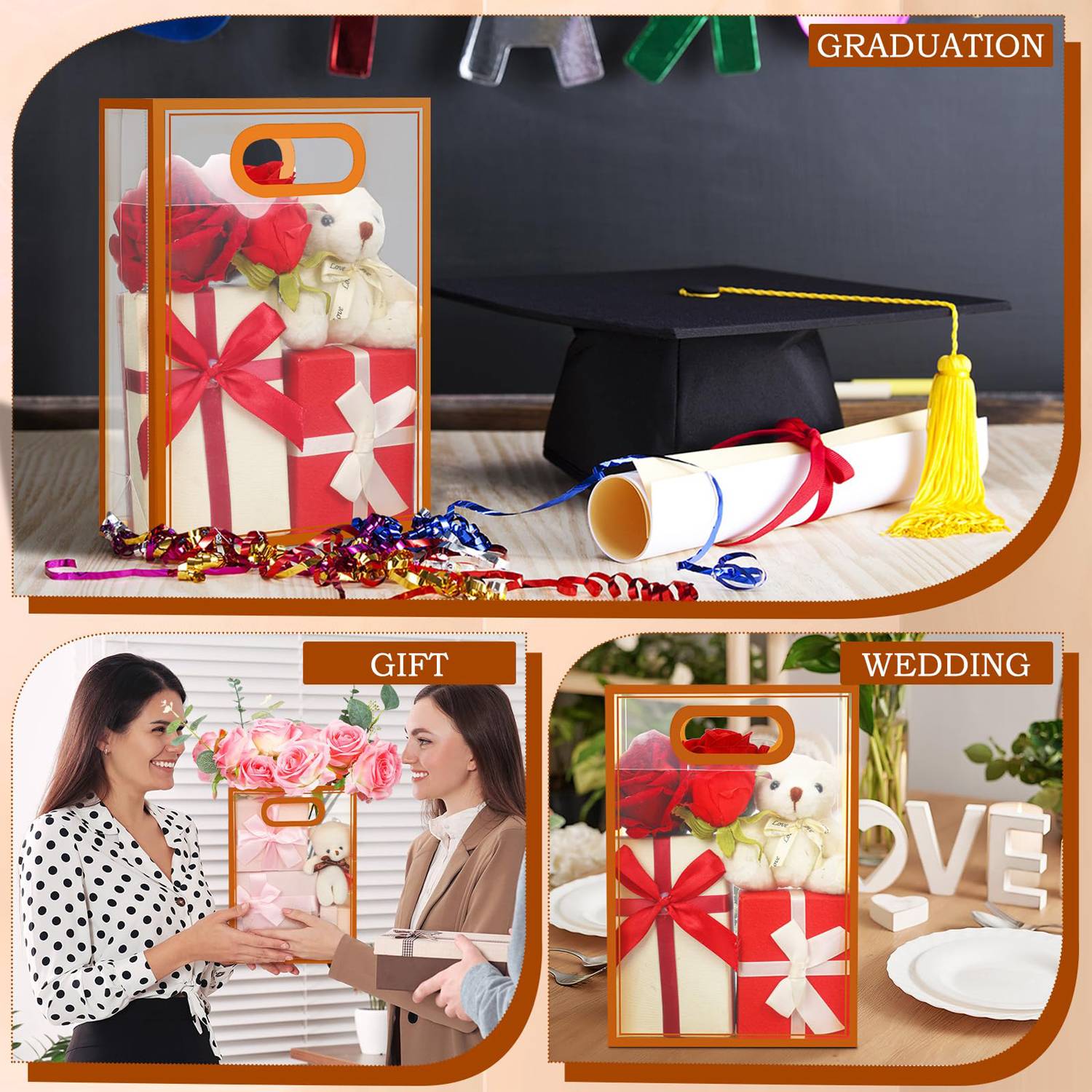Square Transparent PP Plastic Hand-held Gift Bag 7
