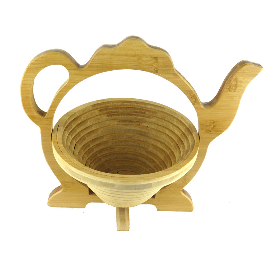 Foldable Bamboo Teapot-Shaped Apple Fruit Basket 3