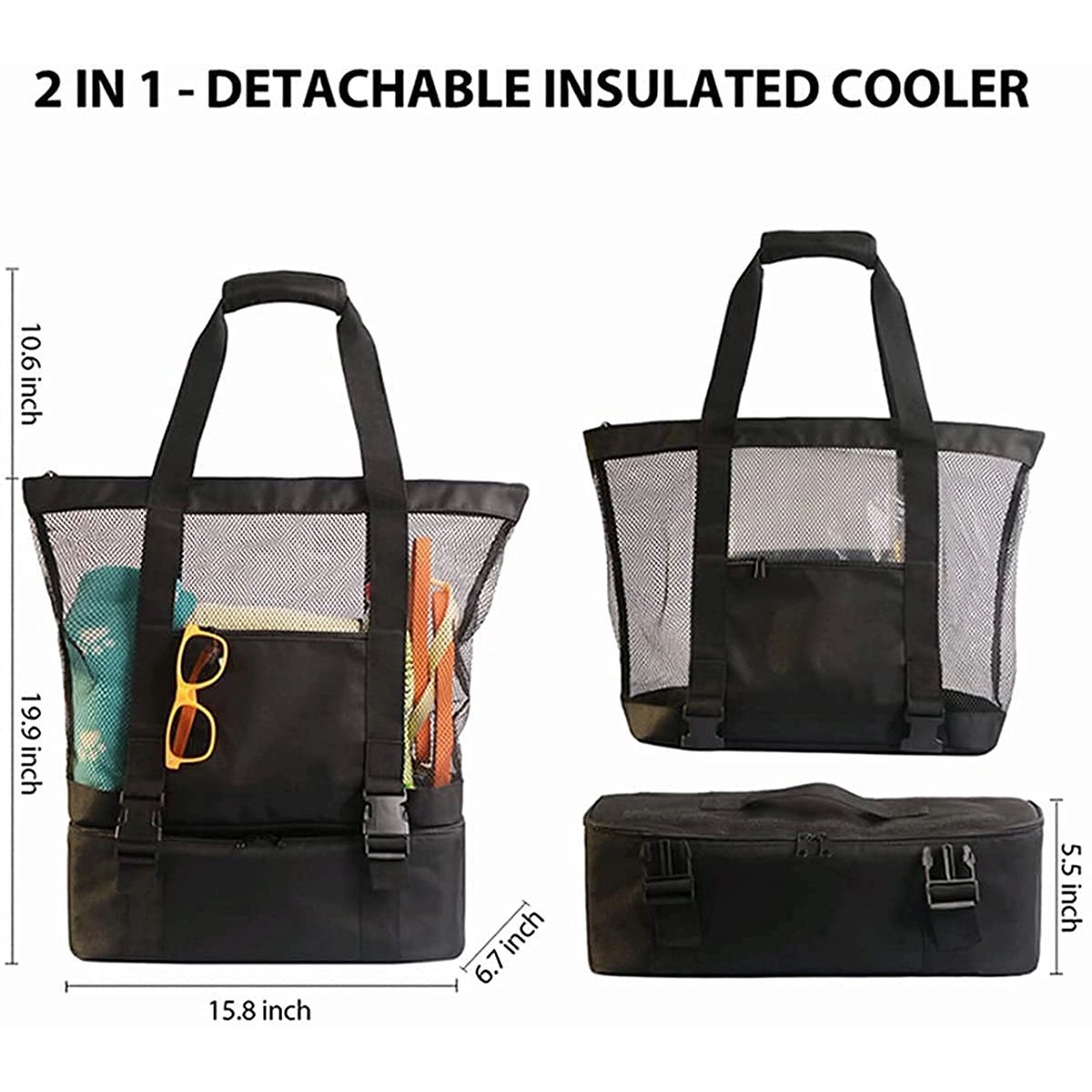 3-in-1 Mesh Beach Tote Bag with Insulated Picnic Cooler 5
