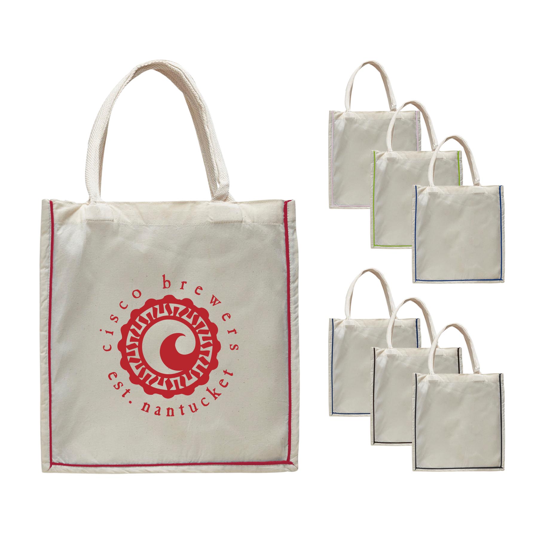 6 oz. 100% COTTON CANVAS FANCY COLOR STRIPE SHOPPER TOTE BAG 6