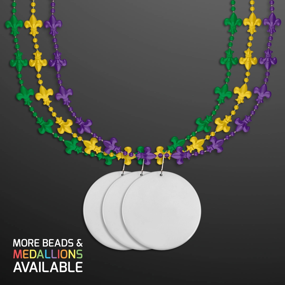 Fleur de Lis Beads for Mardi Gras with White Medallion 4