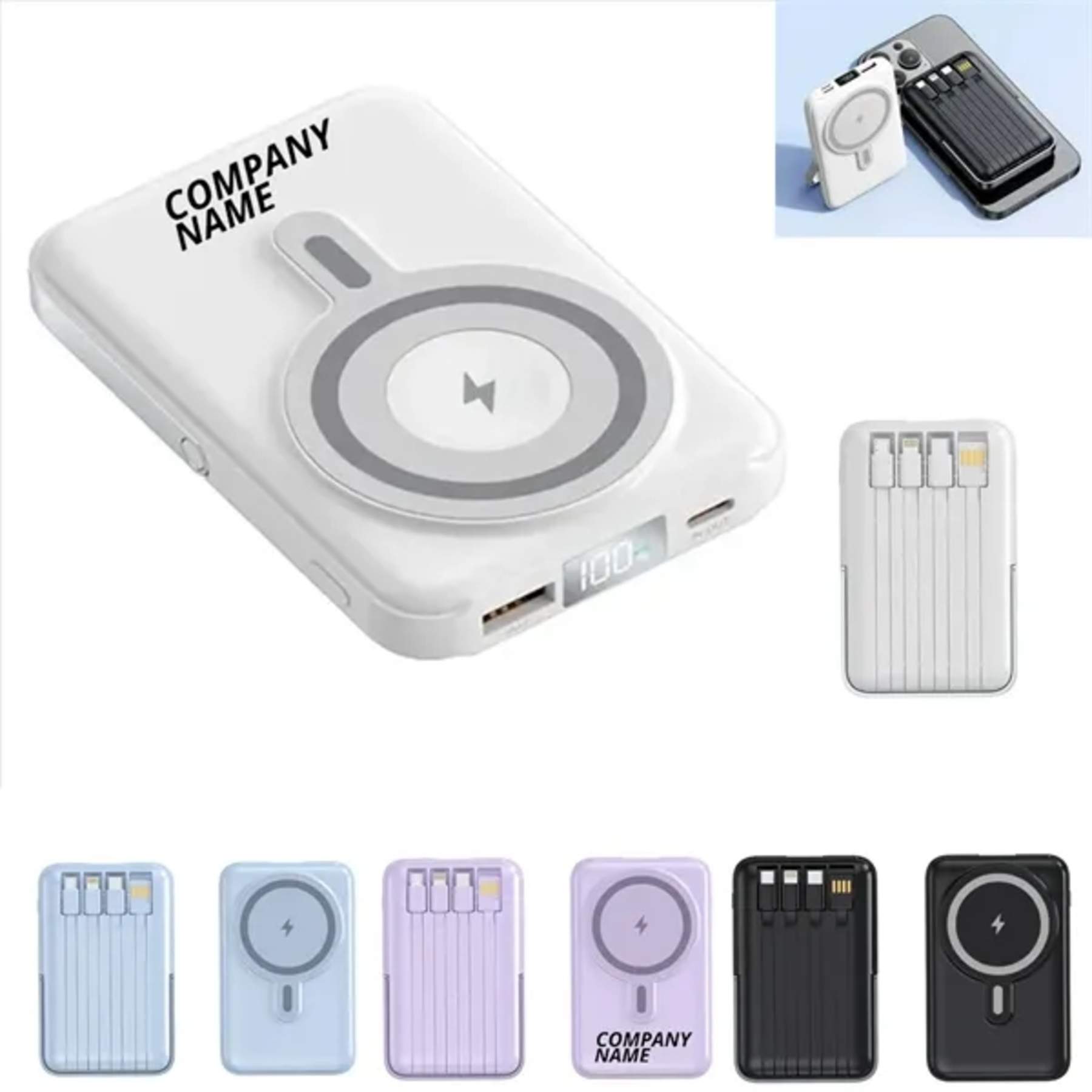 10000mAh Magnetic Power Bank with Built in Cables 1