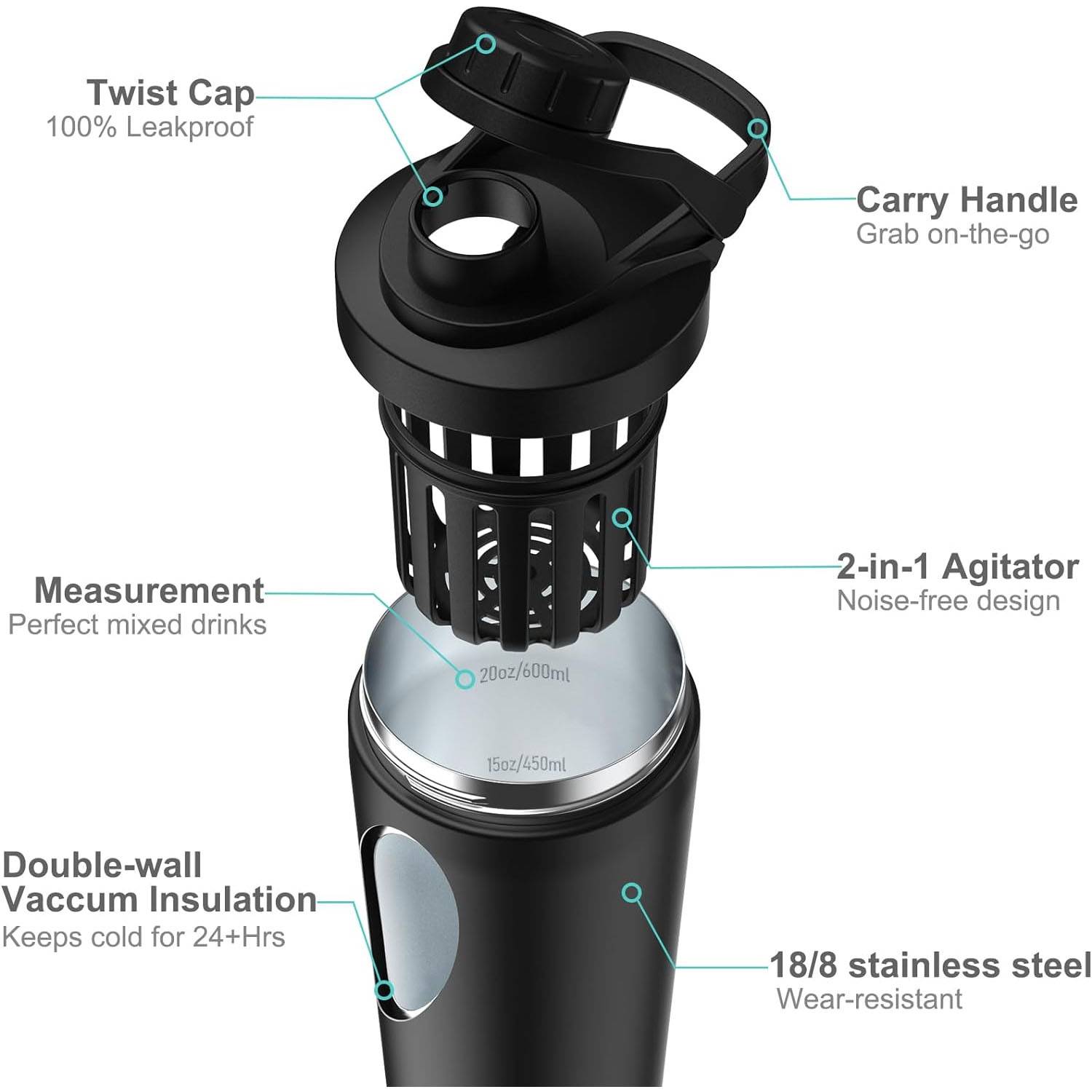 25OZ Stainless Steel Shaker Bottle w/ Noise-Free Design, custom water bottle with logo imprint 4