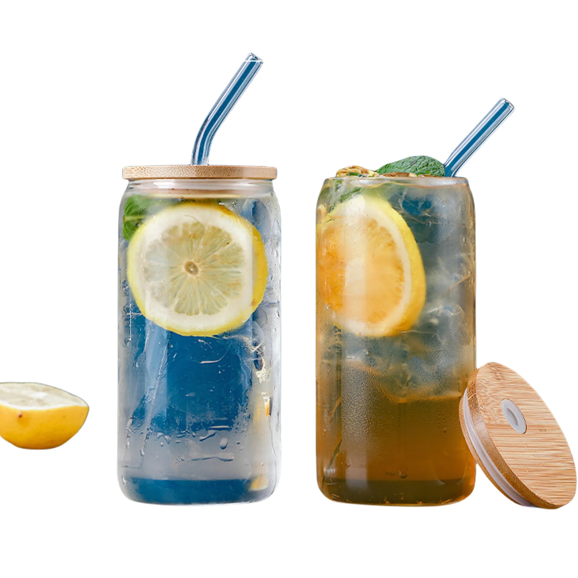 16oz Glass Cups With Lids And Straws MOQ 30PCS 3