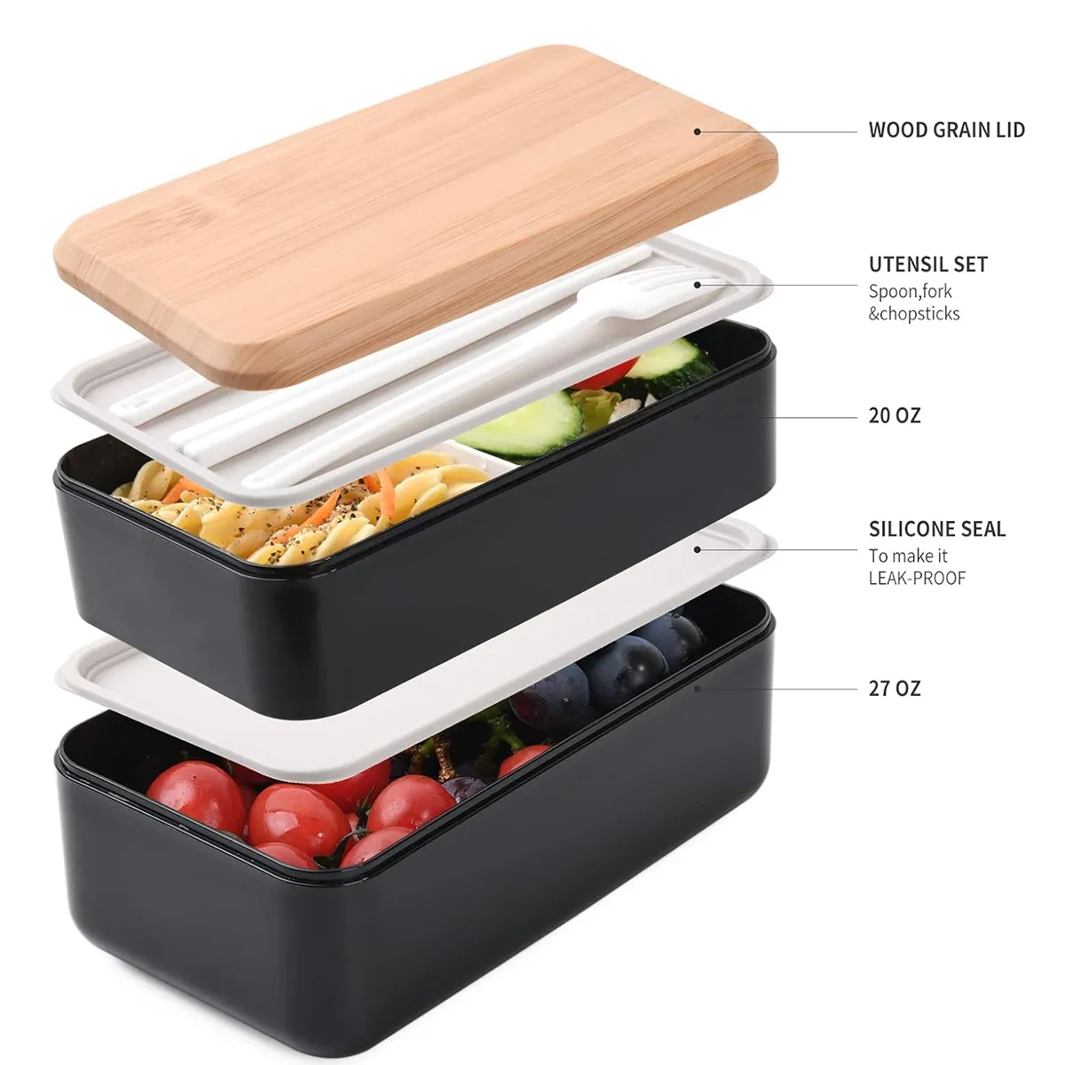 Bento Box Lunch Container Microwavable Food Storage Wood 3
