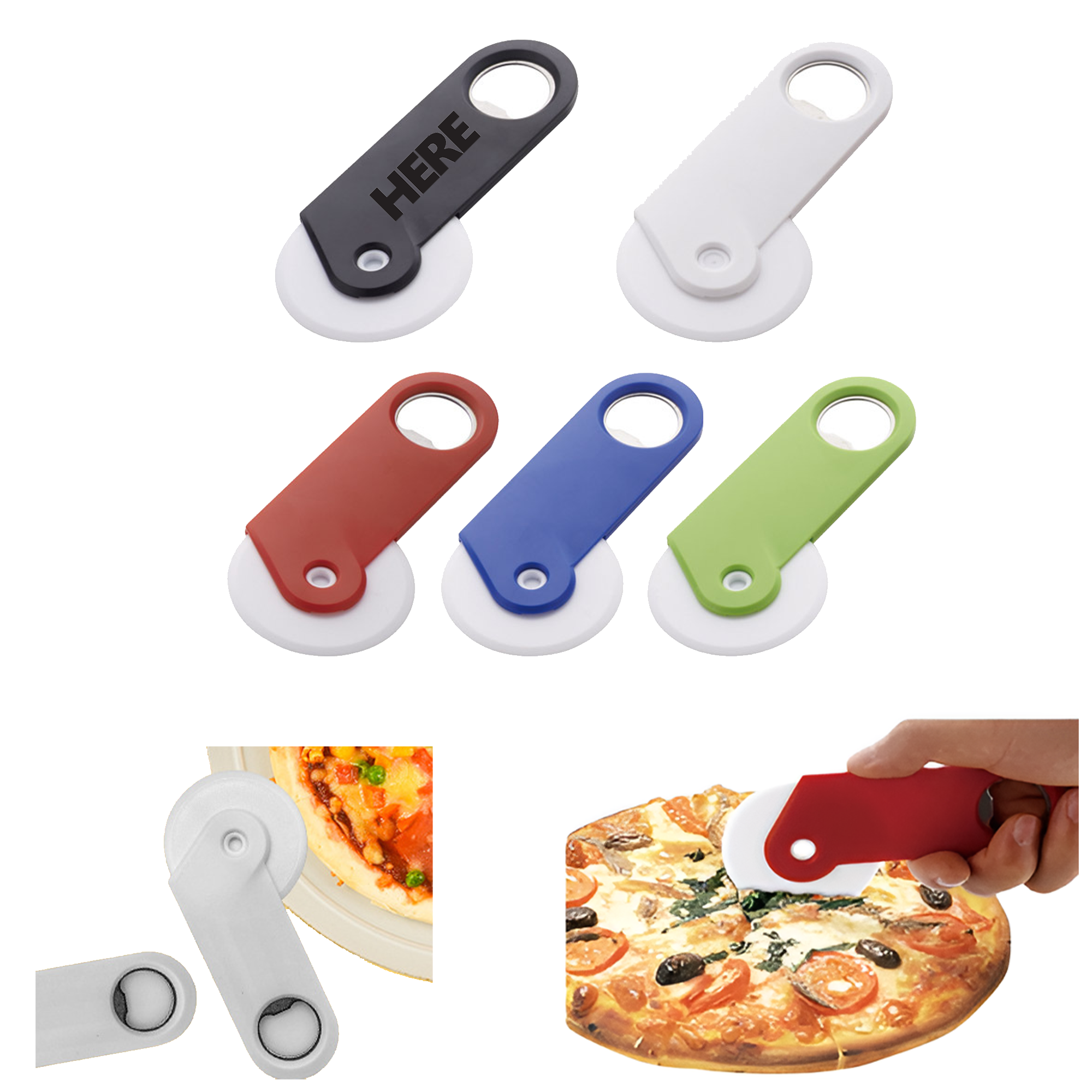 Plastic pizza cutter with bottle opener 2