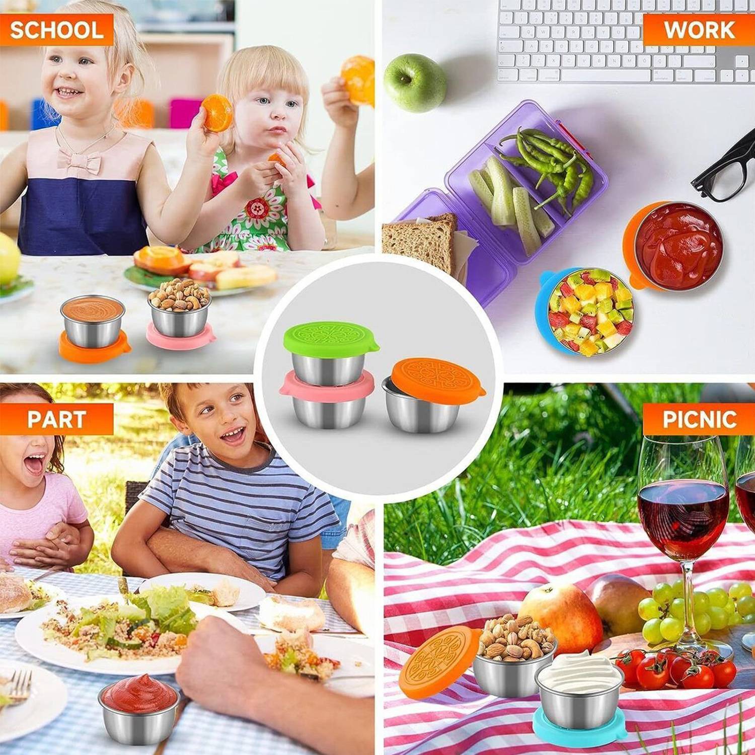 6PCS Stainless Steel Salad Sauce Containers 6