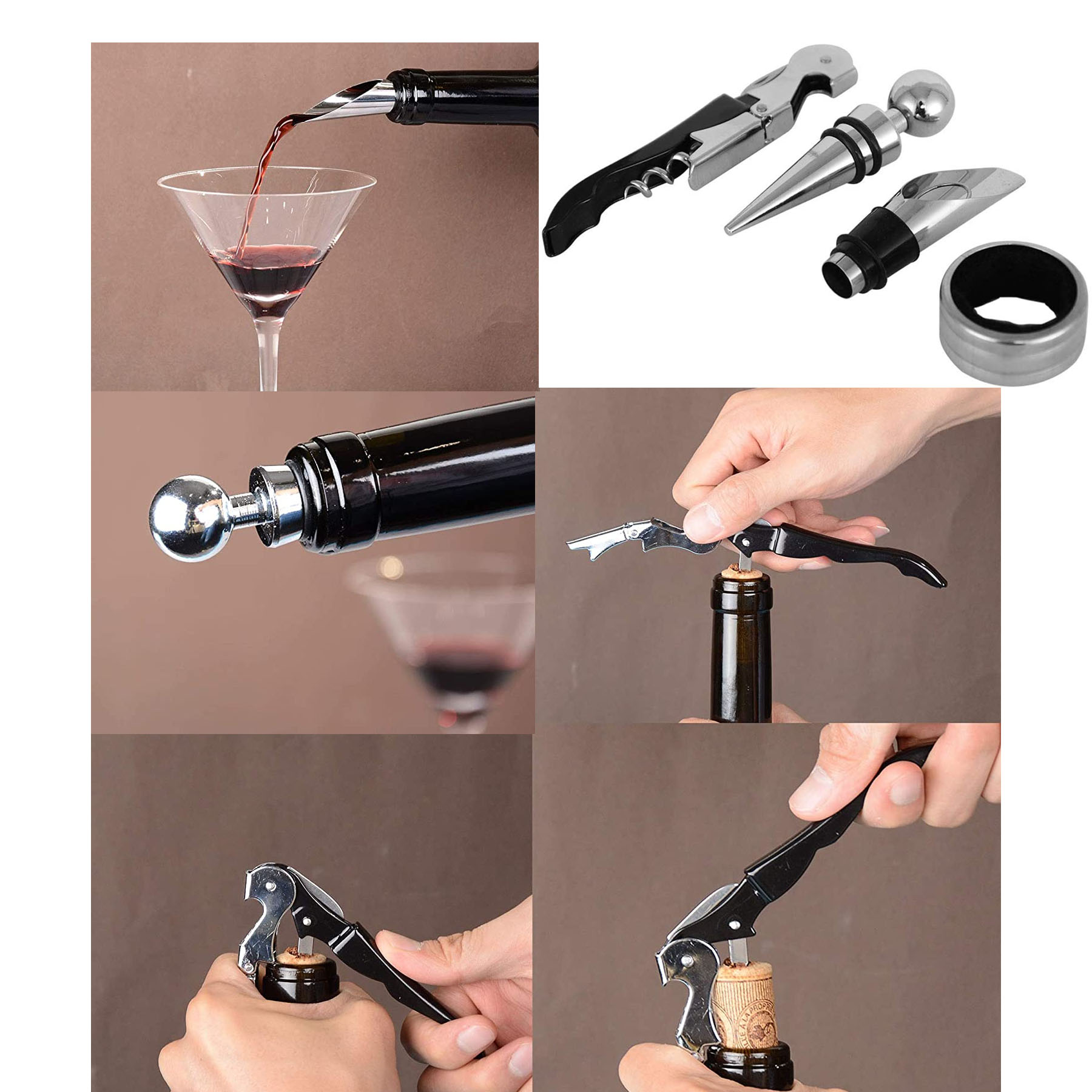 Wine Corkscrew Set 4 Pieces Stainless Steel Opener Multifunctional Tool 1