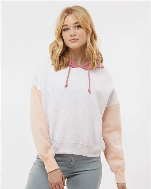 Women's Sueded Fleece Colorblocked Crop Hooded Sweatshirt - W23716 36