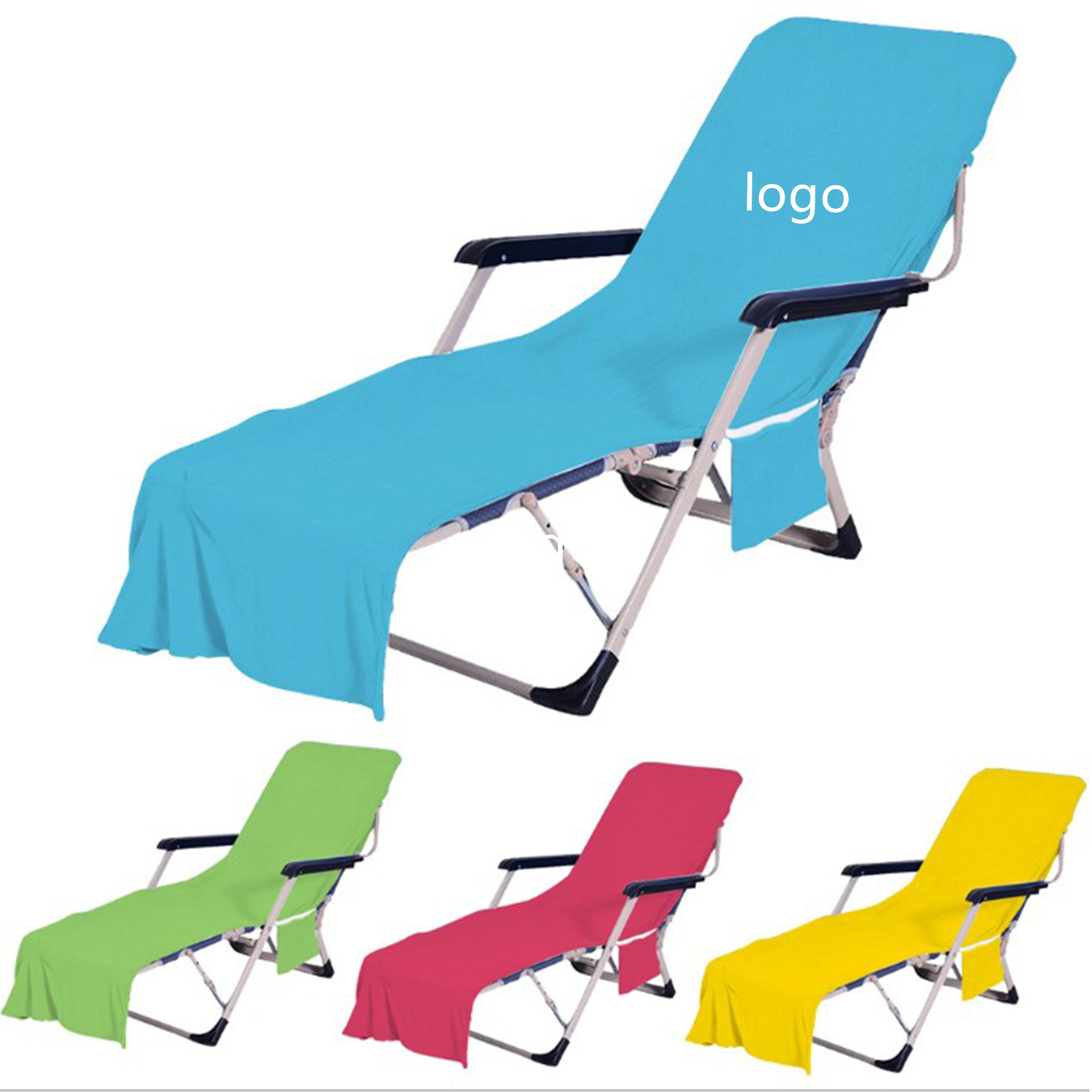Beach Chair Towel Cover with Side Pockets 2