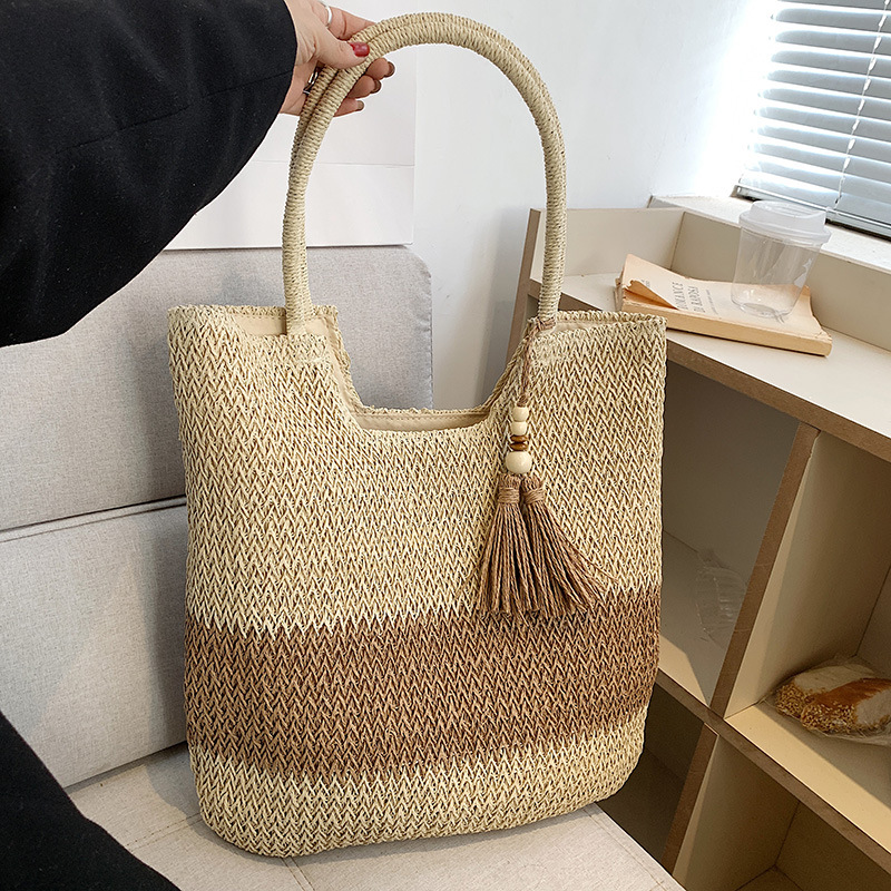 Jute Straw Bag Beach Woven Tote Large Rattan Shoulder Bag 6