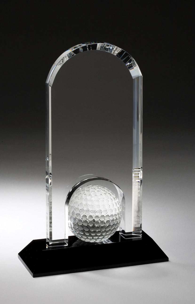 9 Inch Clear Crystal Dome With Inset Golf Ball On Black Pedestal Base 2