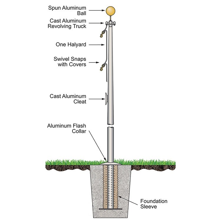 30' Commercial Series Outdoor External Halyard Flagpoles - Satin 2