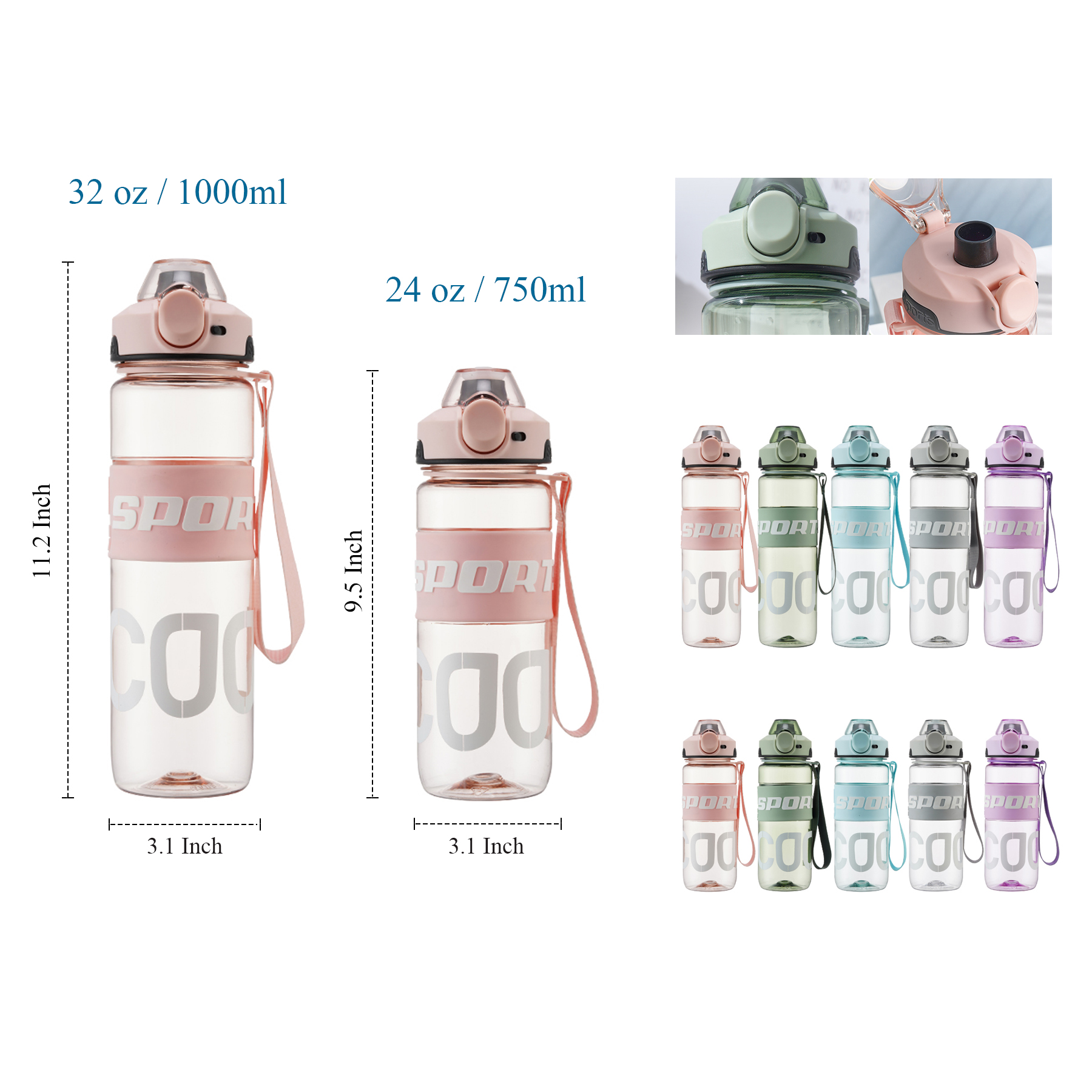 32 oz 24 oz Fancy  Transparent Water  Bottle 2