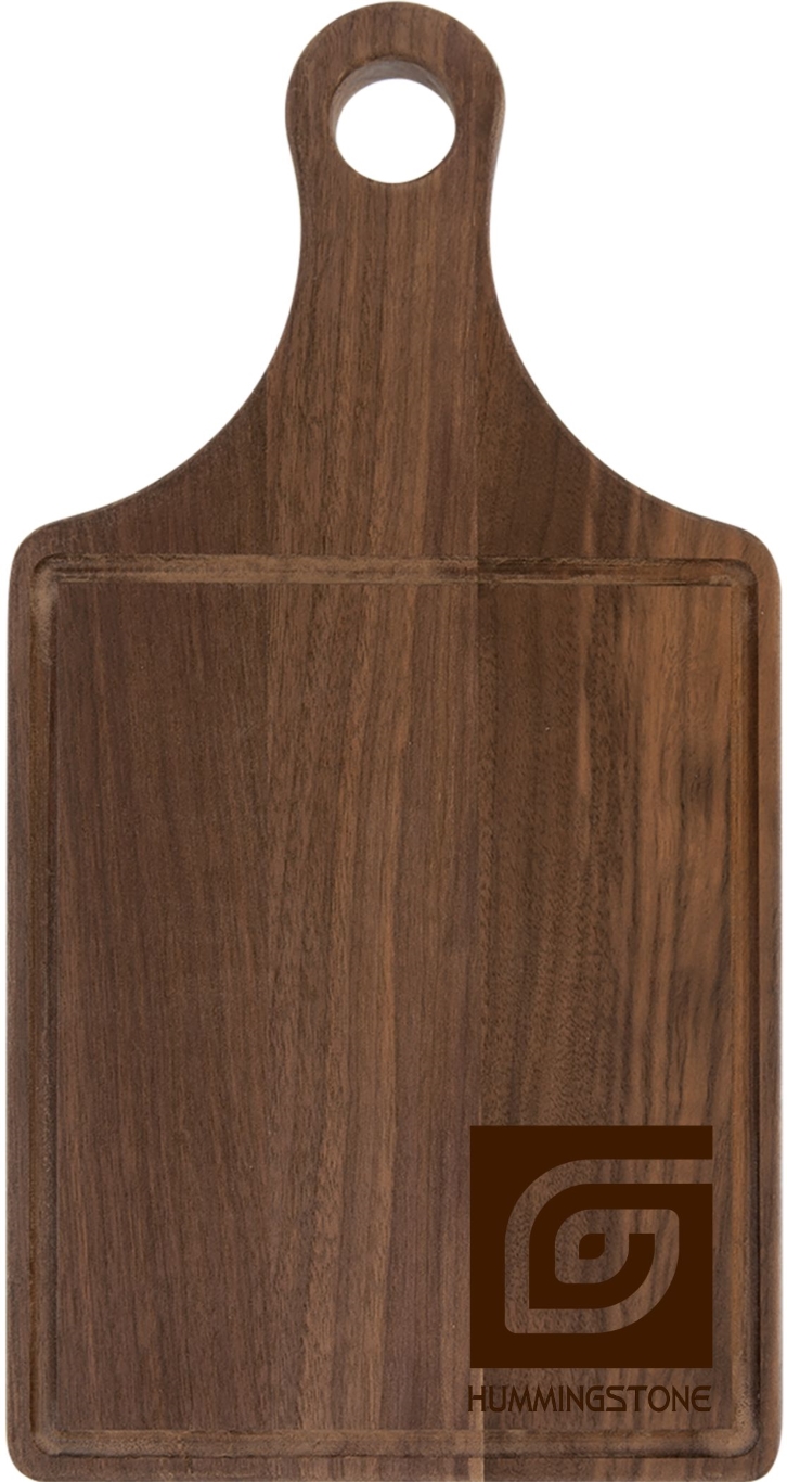 13 1/2" x 7" Walnut Cutting Board Paddle Shape with Drip Ring 2