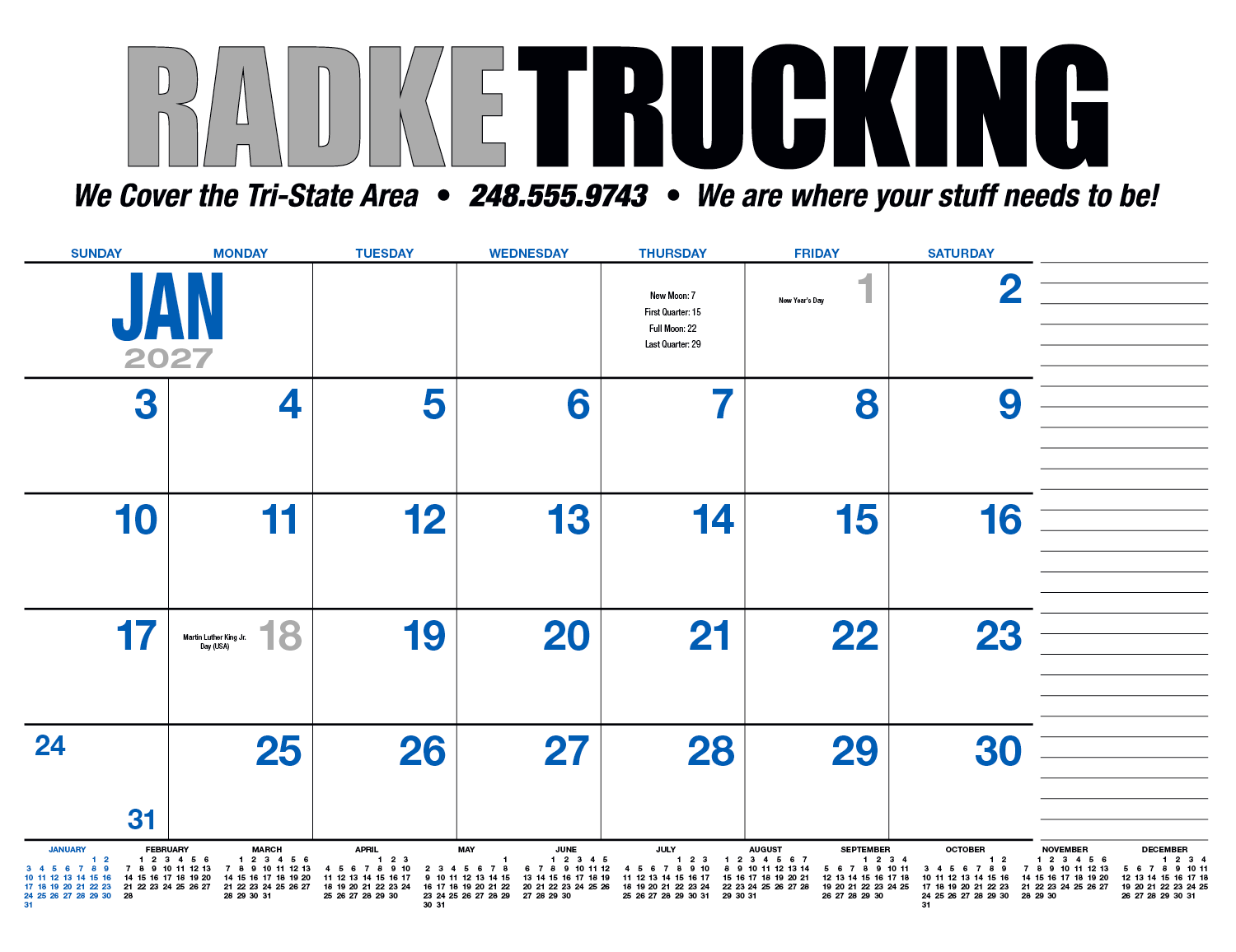 HotLine® Products 13-Month Desk Pad Calendar 84