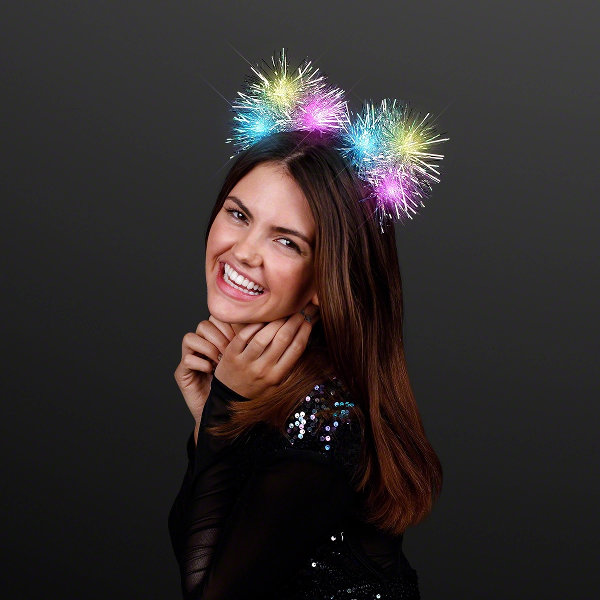 Blinky Tinsel Pom Ears Headband 2