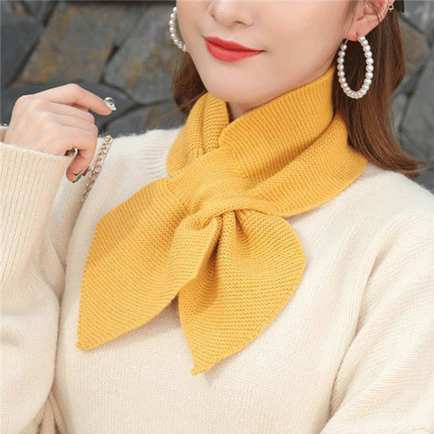 Winter women neck warmer soft knit bow shape colored Scarf 6