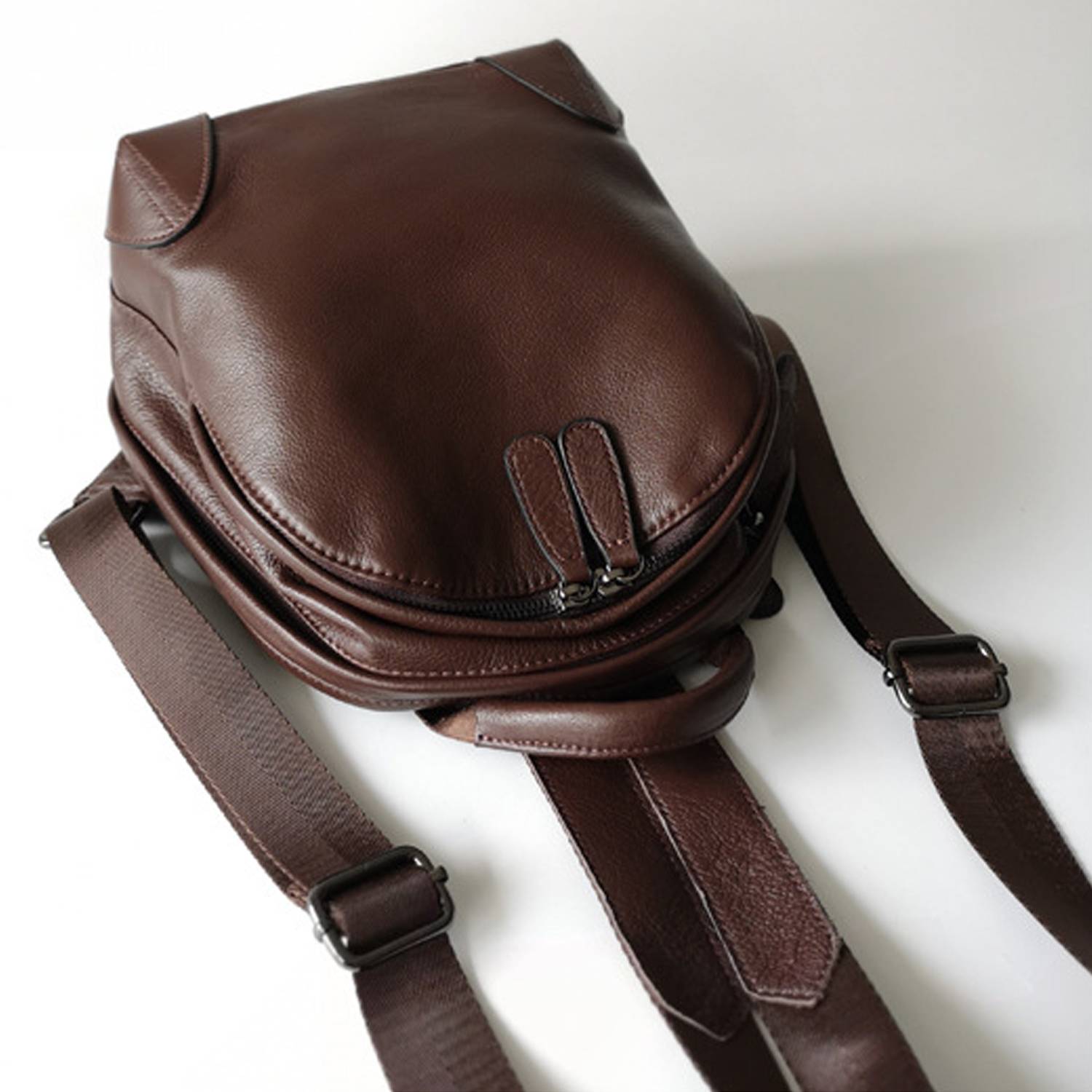 Genuine leather vintage small backpack 1