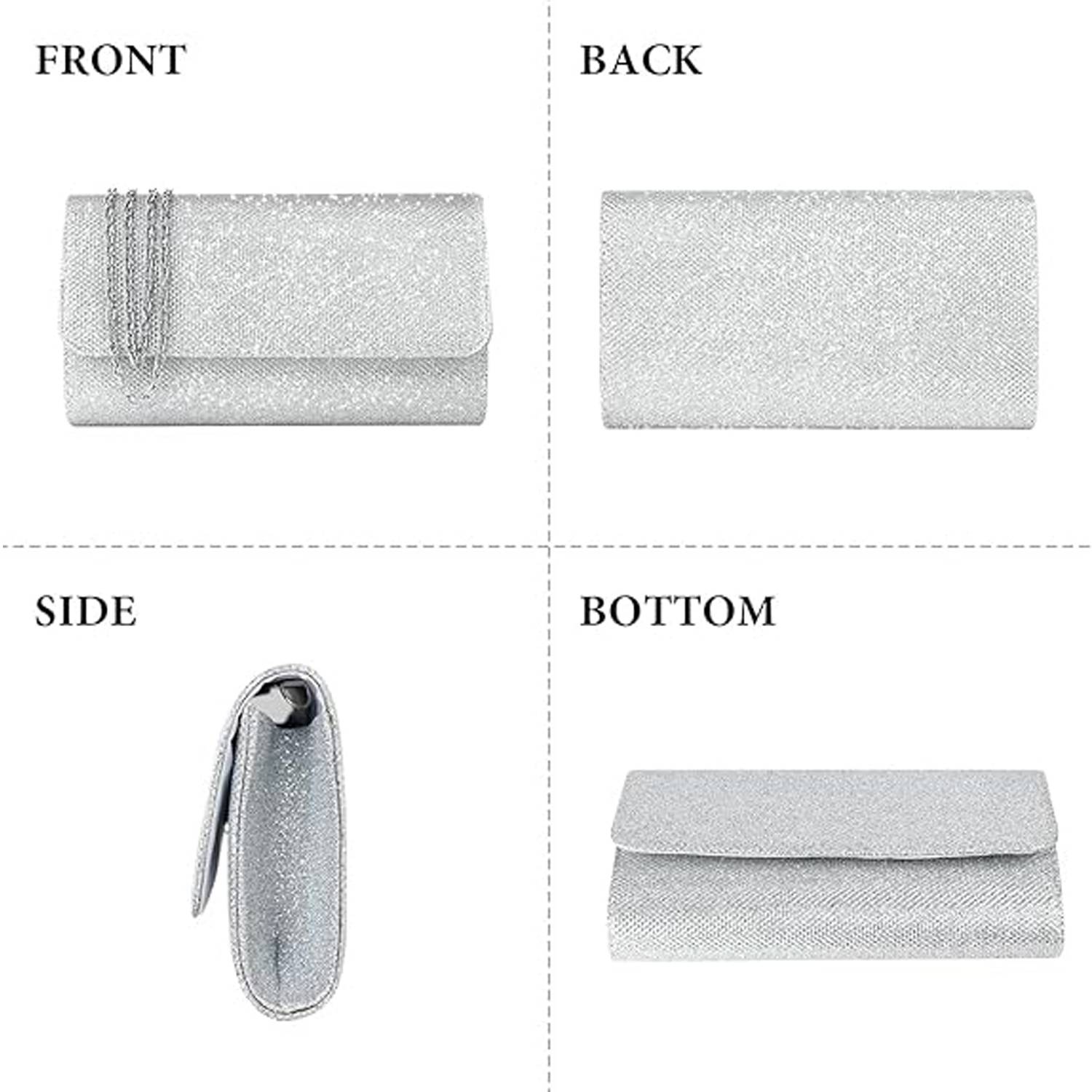 Women's Glitter Clutch Purse with Chain for Wedding & Party 13