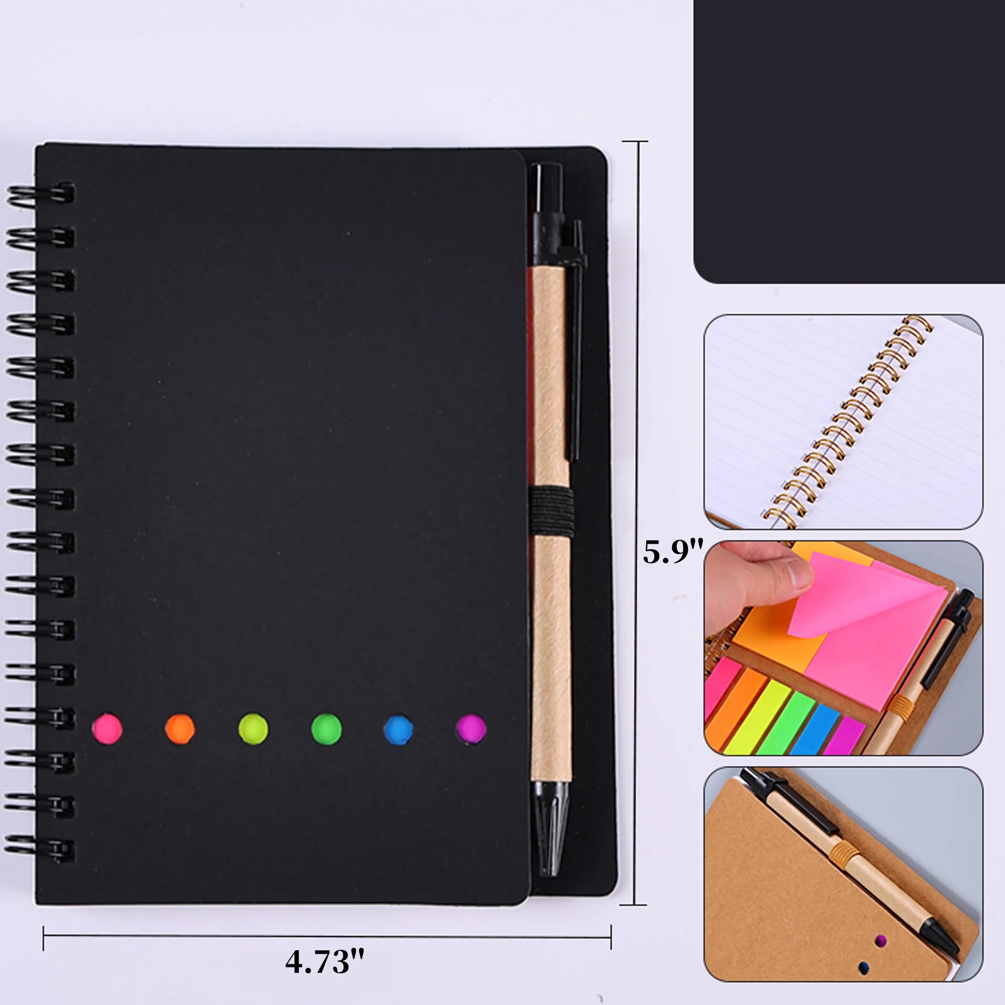 4.73" x 5.9" Spiral Notebook Notepad with Pen Sticky Notes 7