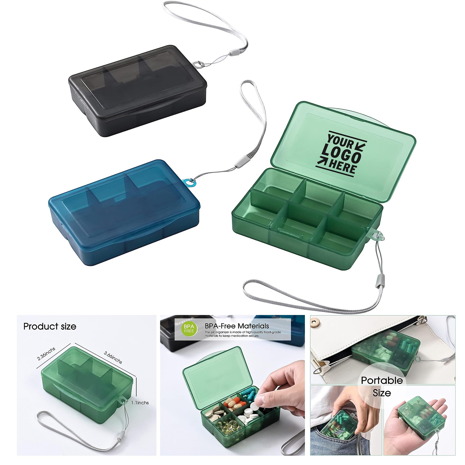 3 Pack 6 Compartments Small Travel Pill Organizer Portable Vitamin Medicine Dispenser Box 1