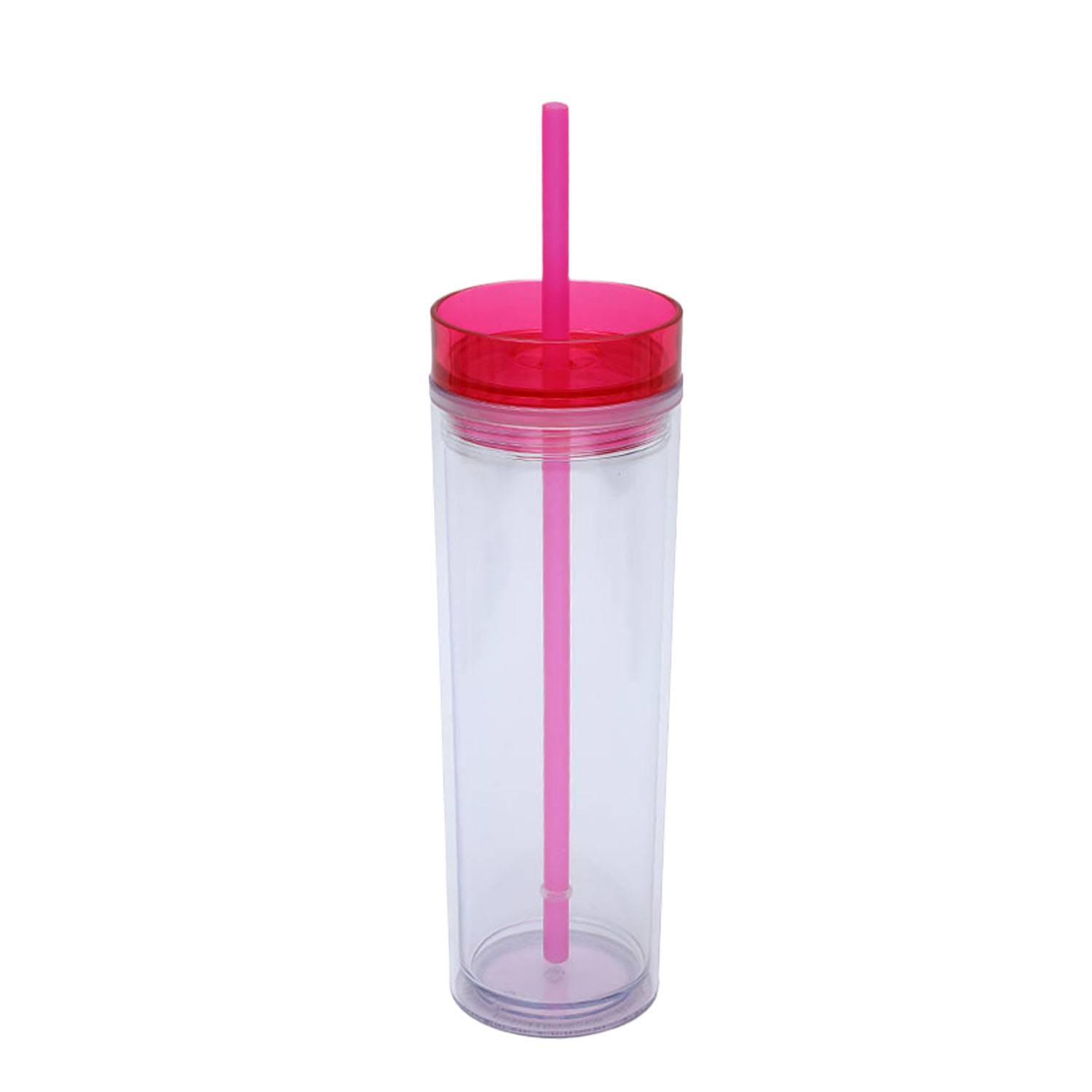 16oz Clear Double-Walled Plastic Tumbler w/ Straw 4