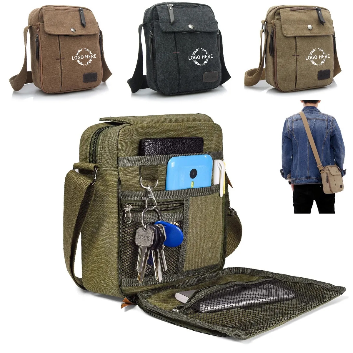 Men's Canvas Small Messenger Bag 4
