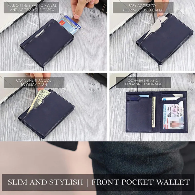 Front Pocket Minimalist Leather Slim Wallet RFID Blocking 6