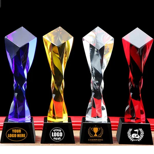 Colored Twisted Pillar Crystal Trophy 5