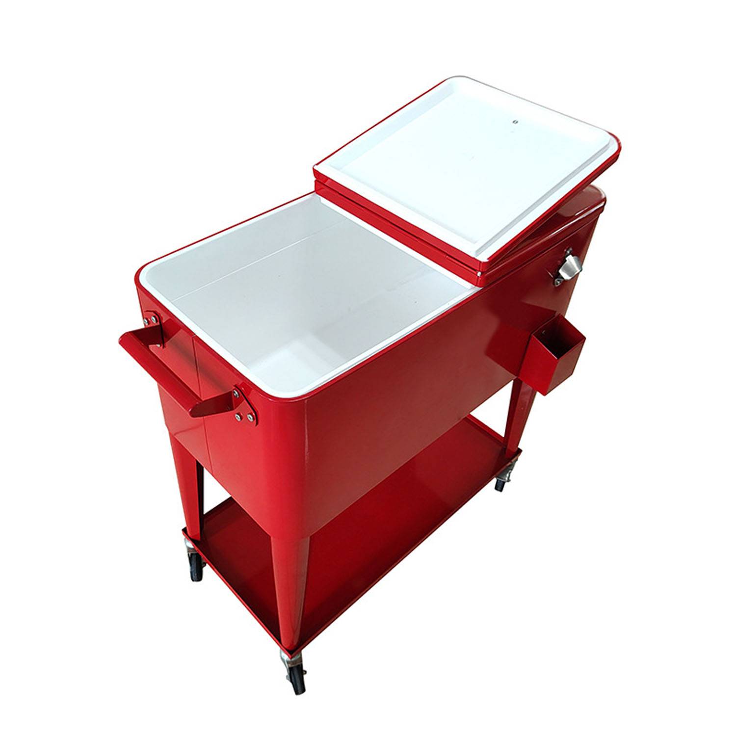 80 Quart Stainless Steel Ice Chest Cooler Cart w/ Wheels 3