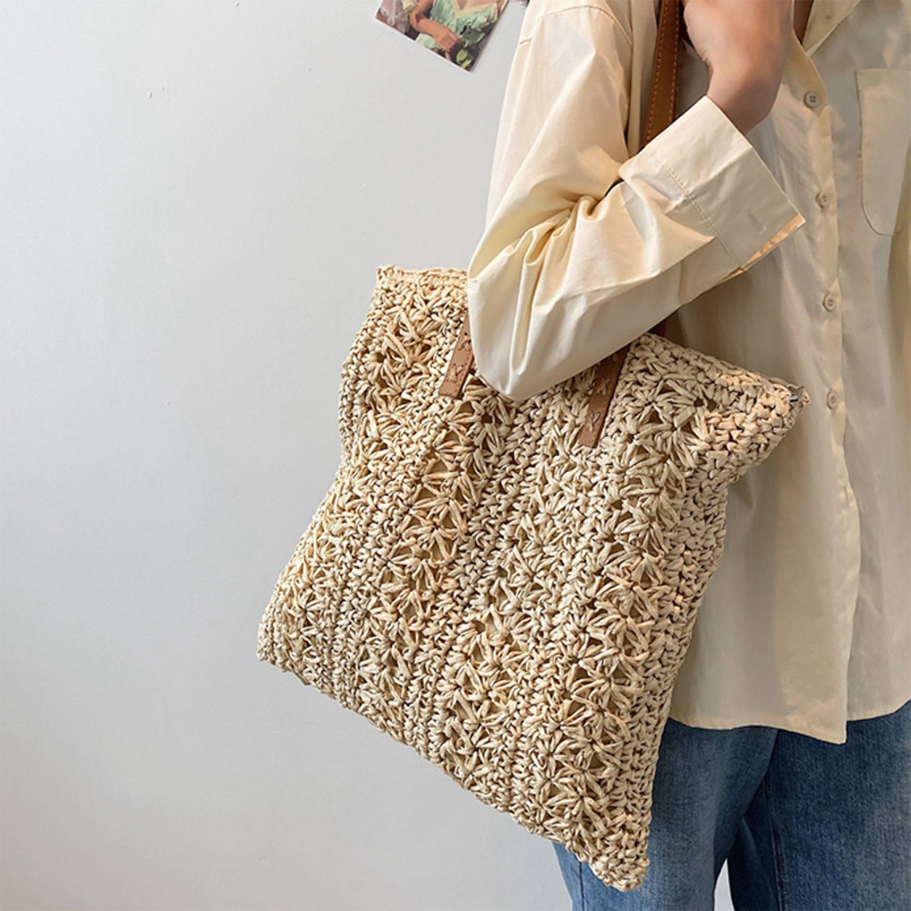 Handwoven Straw Beach Bag for Travel 1