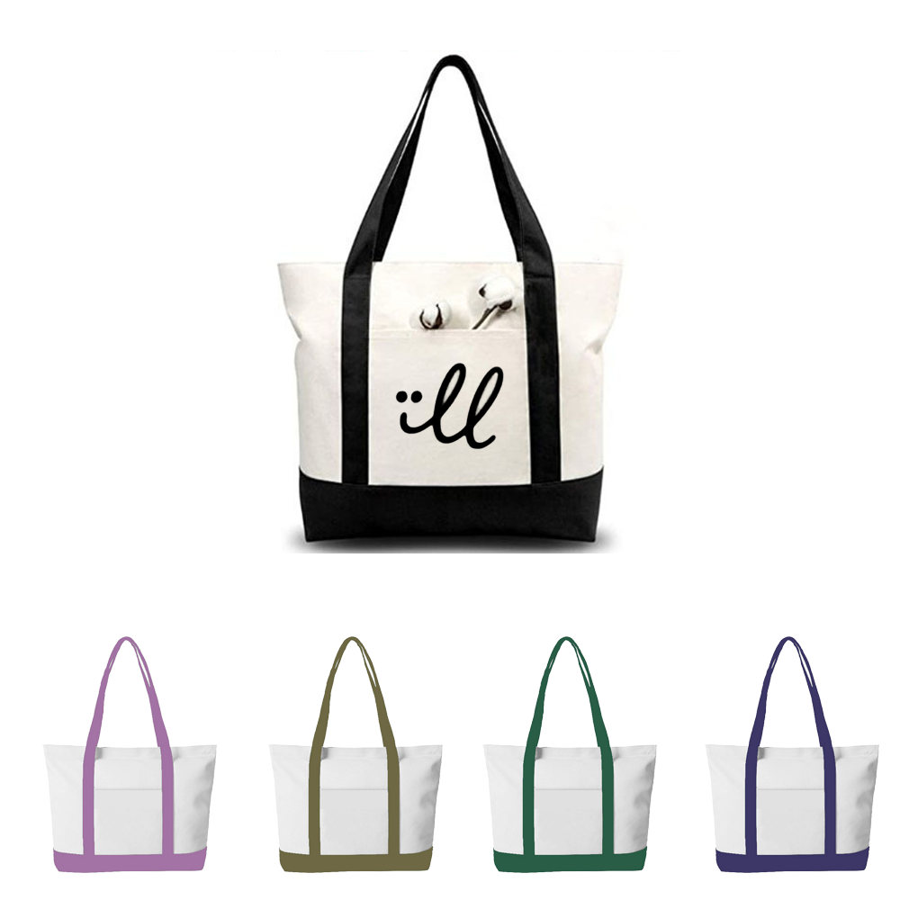 Large-Size Portable Canvas Boat Tote Bag with Front Pocket, custom tote bag with logo imprint 6