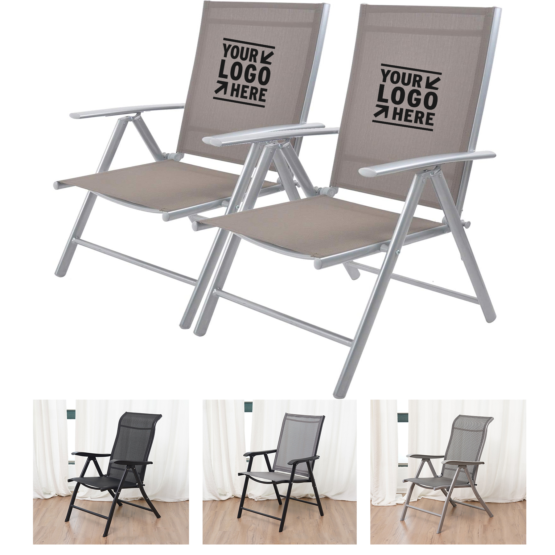 Patio Adjustable Reclining Back Sturdy Aluminum Frame Garden Outdoor Folding Sling Armrest Chair
2