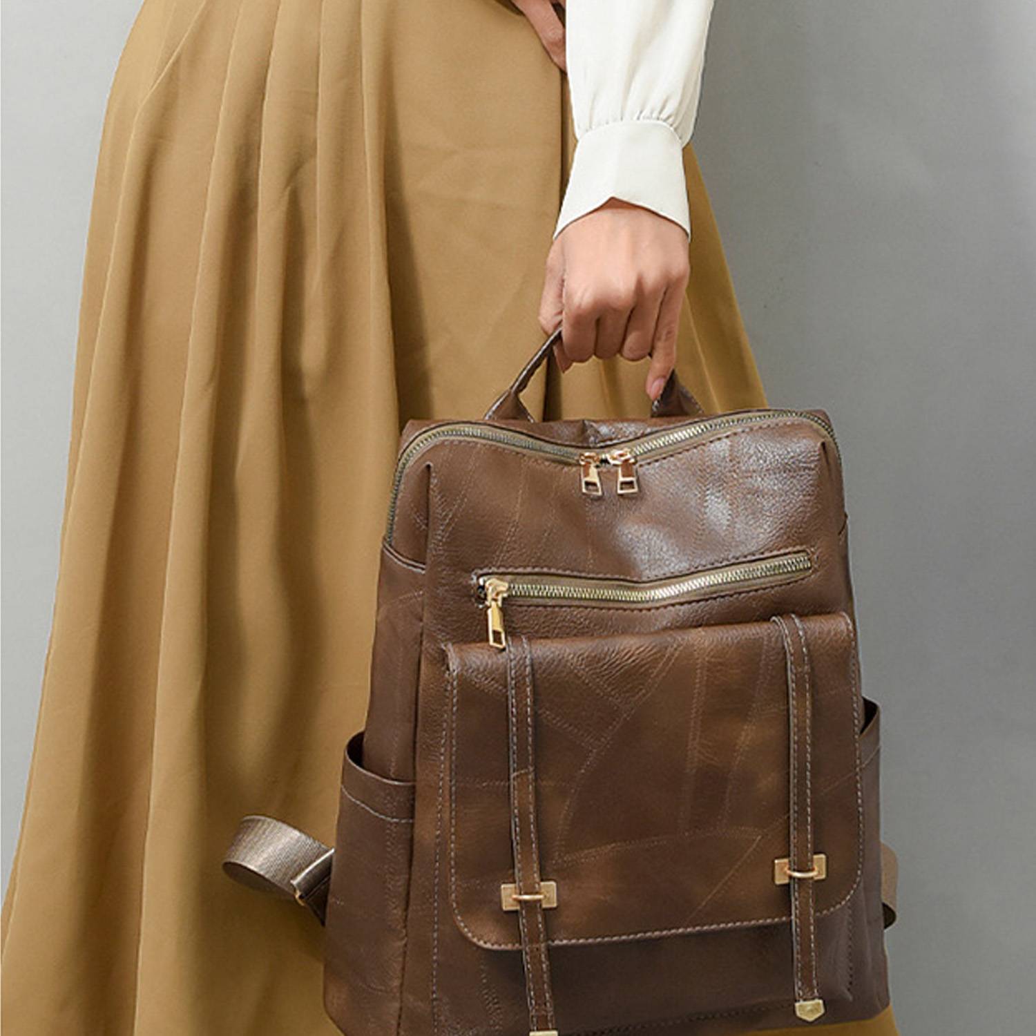 Pu Leather Women Fashion Retro Backpack 5