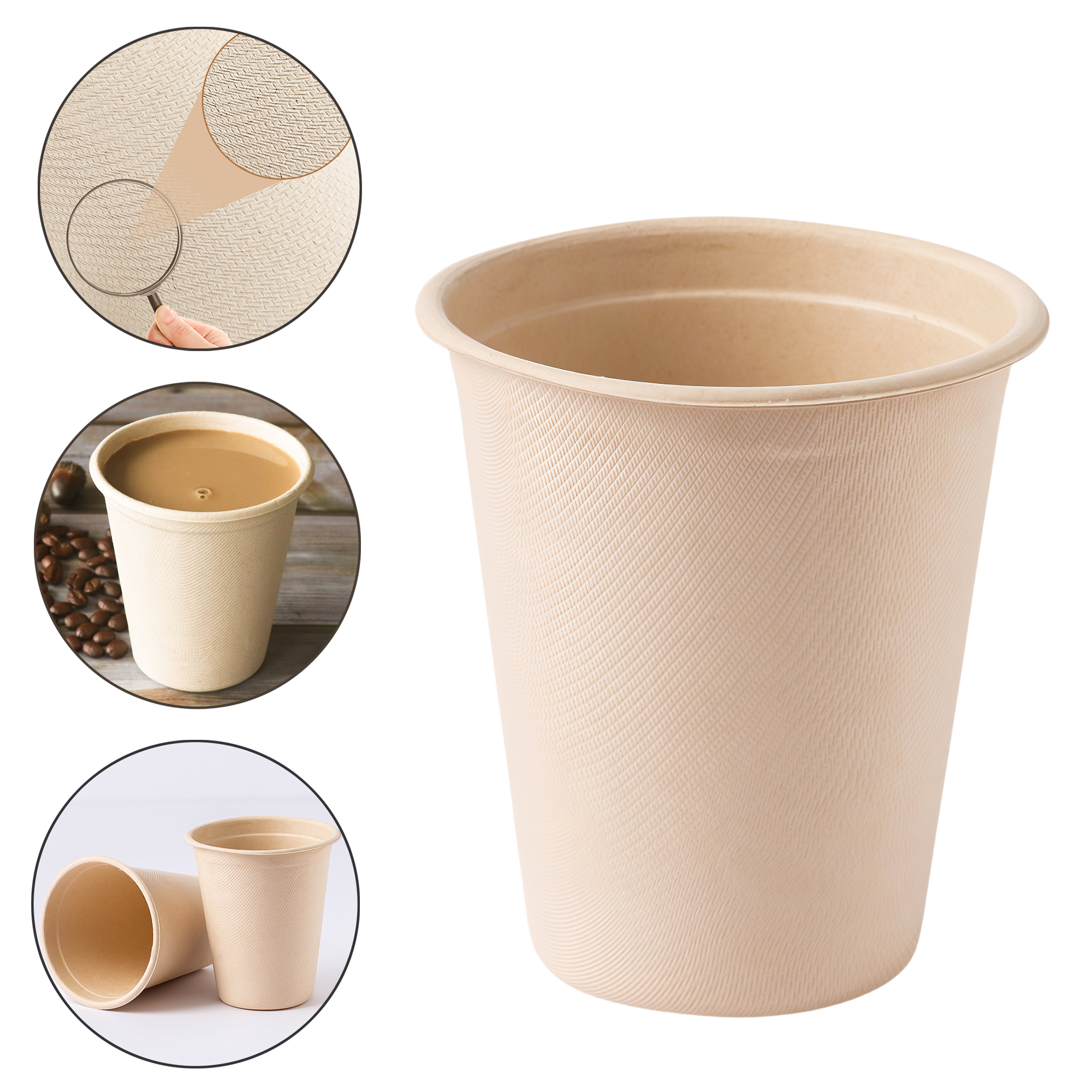 8oz Biodegradable Sugarcane Pulp Paper Cups with Lids 2