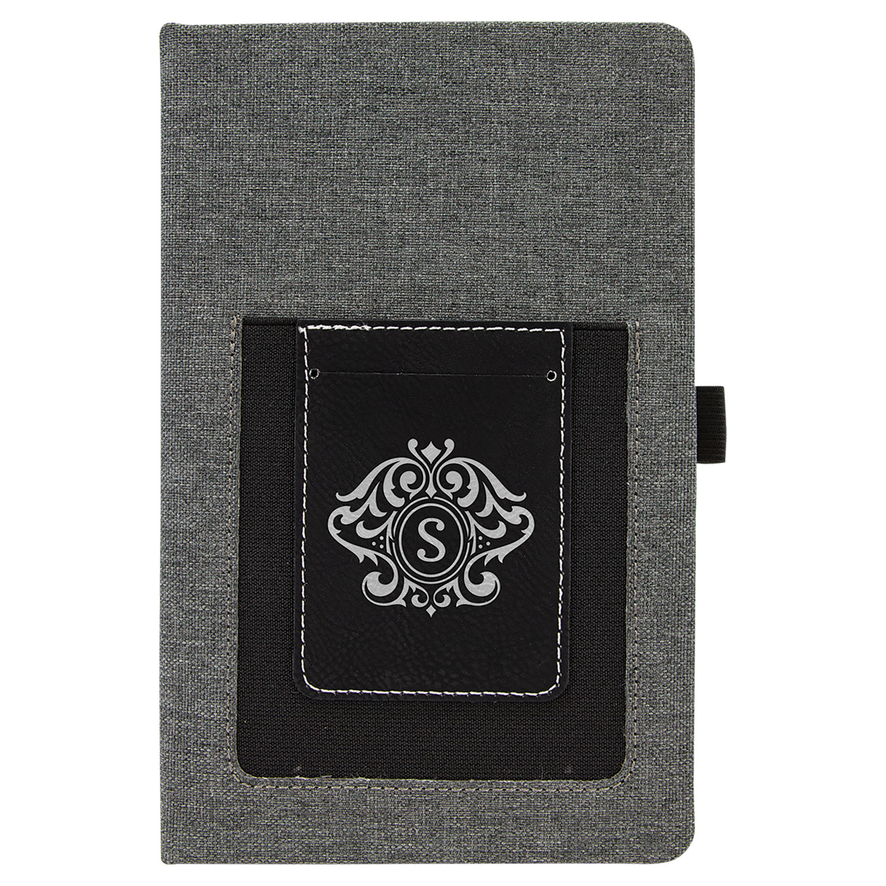 5 1/4" x 8 1/4" Gray w/Black Leatherette Journal with Cell/Card Slot 1